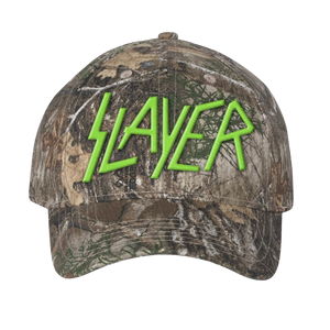 Green Embroidered Slayer Logo Camo Hat