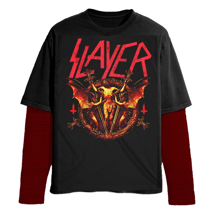 Black t-shirt with Slayer logo and design.