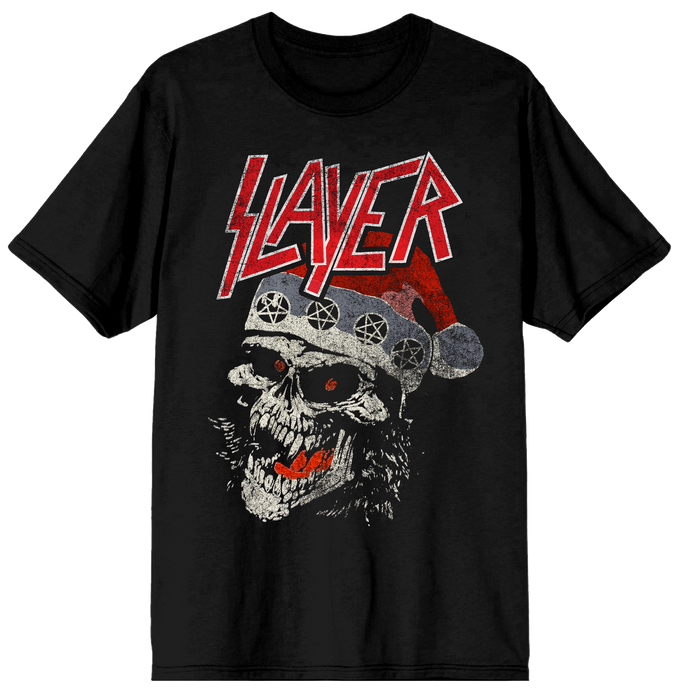 Black t-shirt with Slayer logo and skull design on a white background