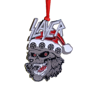 Laughing Santa Skull Glitter Enamel Metal Xmas Ornament