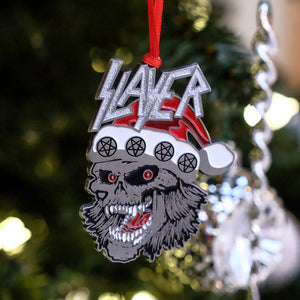 Laughing Santa Skull Glitter Enamel Metal Xmas Ornament